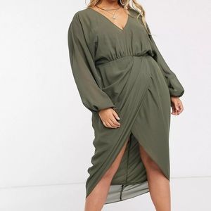 ASOS Curve Olive Green Wrap Midi Dress